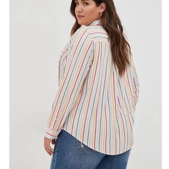 Torrid Lizzie Multi Stripe Button-Up Shirt sz2 NWT RAINBOW STRIPES BLOUSE - Picture 4 of 5